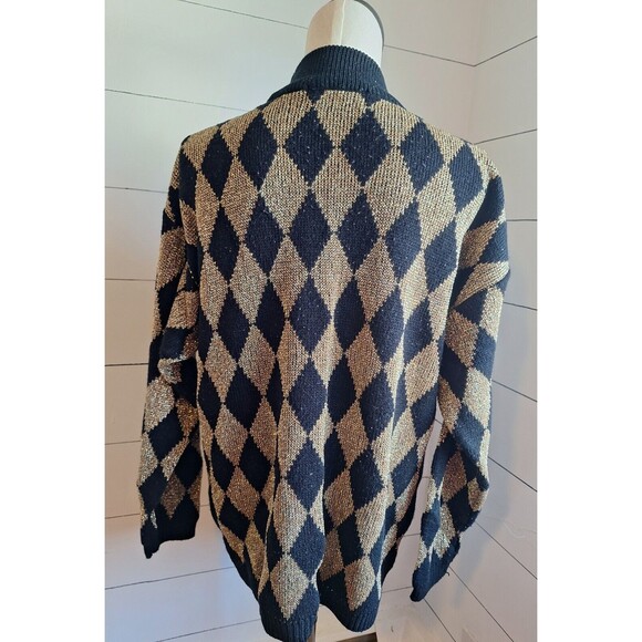 VTG Pullover Sweater Metallic Gold/Black Diamond Pattern Maurada Collections XL - Picture 3 of 14